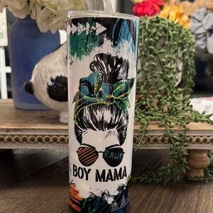 Boy Mama Stainless Steel Tumbler with Green Accent